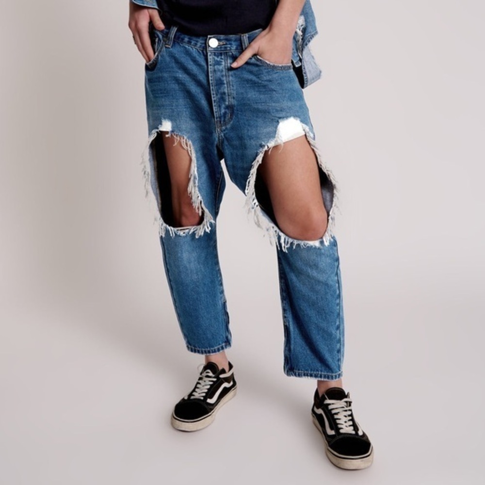 NWT ONE TEASPOON Kingpins Low Waist Cropped Boyfriend Denim Jeans - Bay Blue 24